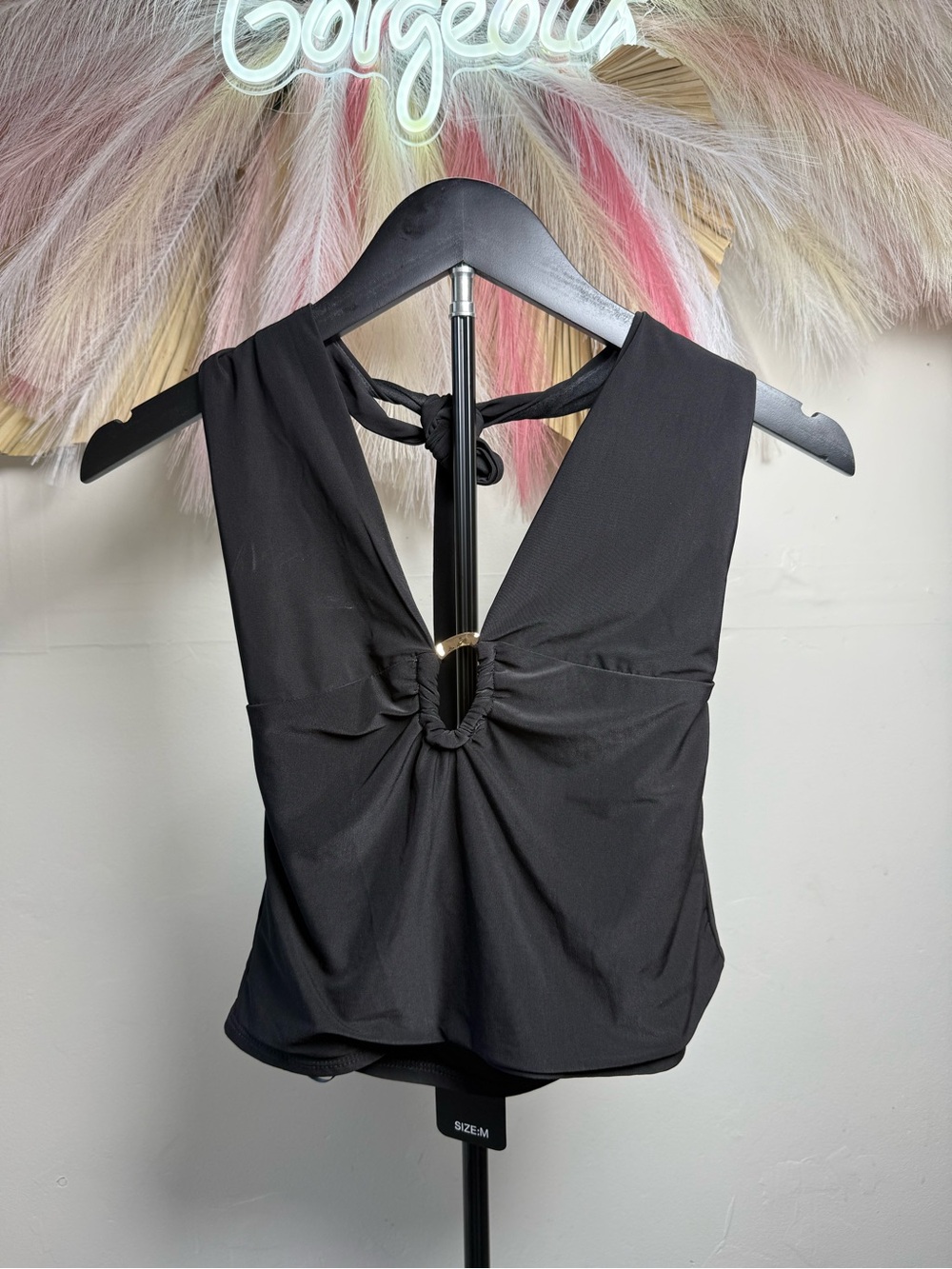 Black Sleeveless V-Neck Tank Top with Twist Front